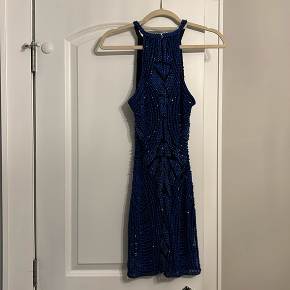 parker blue beaded dress Lara Dresses 28894 Long Beaded Formal Glitter Evening Dress